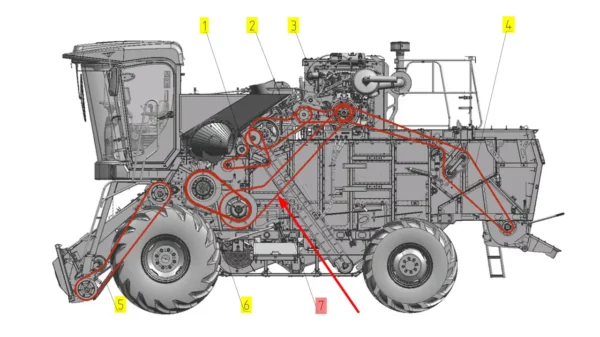 Oryginalny pas klinowy zespolony o wymiarach 4B x 5492 LA i numerze katalogowym 102310107, stosowany w kombajnach zbożowych marki Rostselmash schemat
