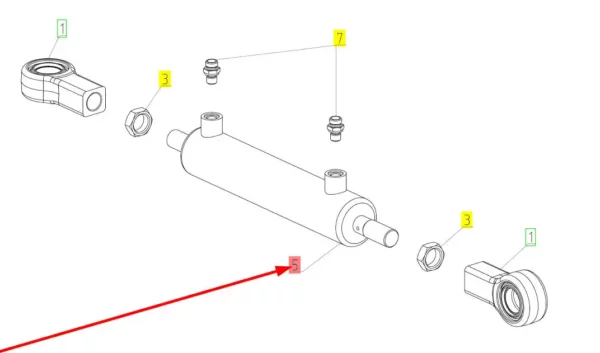 Oryginalny siłownik hydrauliczny o numerze katalogowym 102310407, stosowany w kombajnach zbożowych marki Rostselmash schemat.