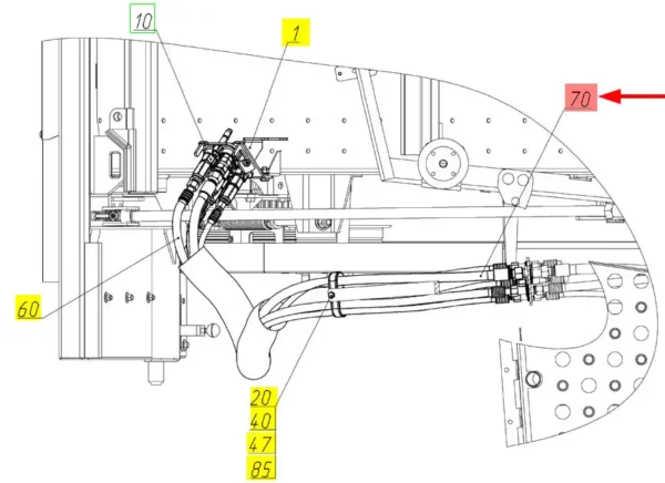 Oryginalny wąż gumowy hydrauliczny o numerze katalogowym 102312486, stosowany w kombajnach zbożowych marki Rostselmash- schemat.