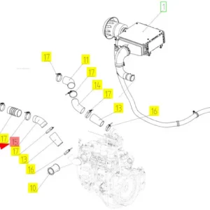 Oryginalna rura gumowa powietrza o numerze katalogowym 102332593, stosowana w kombajnach zbożowych marki Rostselmash- schemat.
