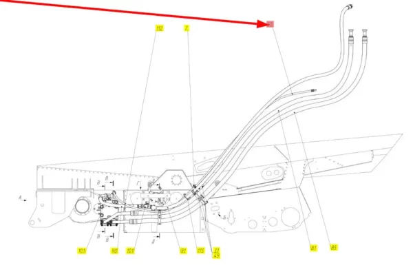 Oryginalny przewód hydrauliczny o numerze katalogowym 102391817, stosowany w kombajnach zbożowych marki Rostselmash schemat