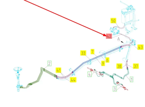 Oryginalny przewód hydrauliczny o numerze katalogowym 102394888, stosowany w kombajnach zbożowych marki Rostselmash schemat.