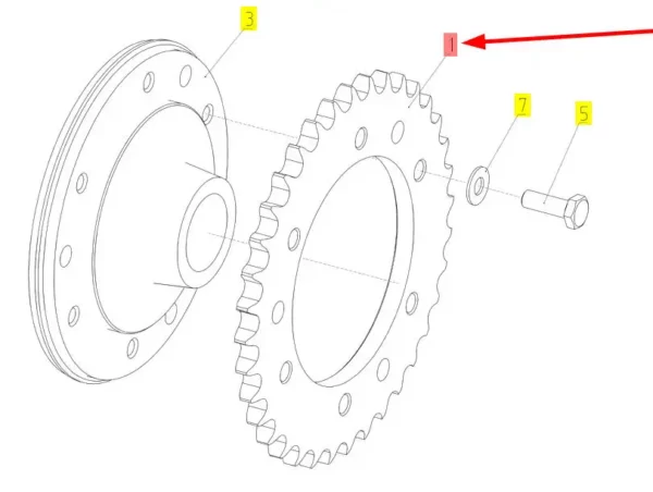 Oryginalne koło zębate o numerze katalogowym 102411787, stosowane w kombajnach zbożowych marki Rostselmash. schemat