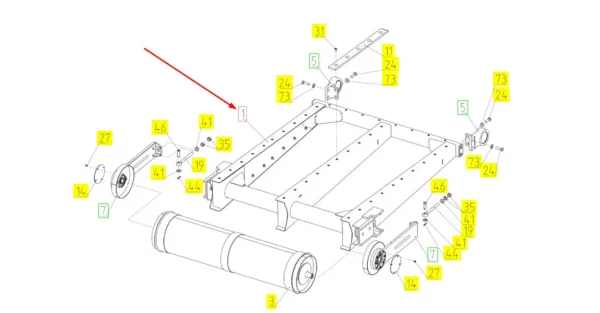 Oryginalna rama podajnika pochyłego o numerze katalogowym 102416657, stosowana w kombajnach zbożowych marki Rostselmash.-schemat