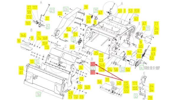 Oryginalny sworzeń siłownika hydraulicznego o numerze katalogowym 102418691, stosowany w kombajnach zbożowych marki Rostselmash.-schemat