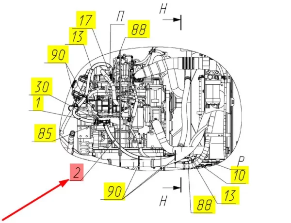 Oryginalny przewód gumowy układu nagrzewania kabiny o numerze katalogowym 102428313, stosowany w kombajnach zbożowych marki Rostselmash schemat.