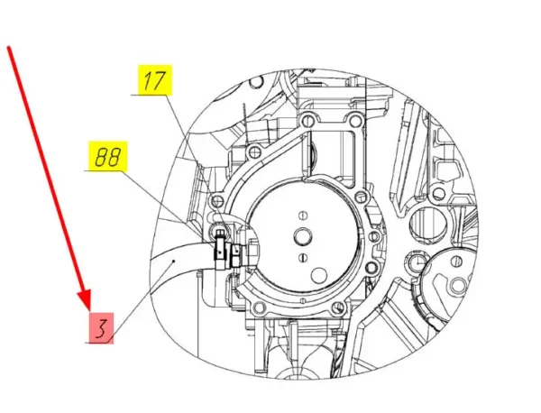 Oryginalny przewód gumowy układu nagrzewania kabiny o numerze katalogowym 102428315, stosowany w kombajnach zbożowych marki Rostselmash schemat.
