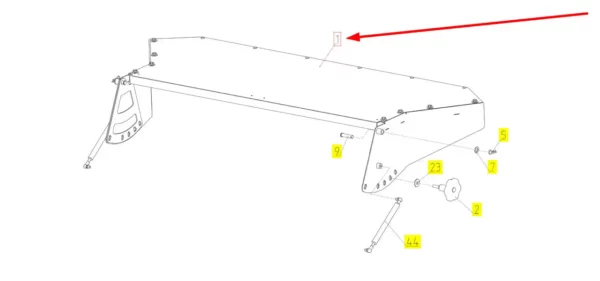 Oryginalna kierownica rozdrabniacza o numerze katalogowym 102435350, stosowana w kombajnach zbożowych marki Rostselmash schemat