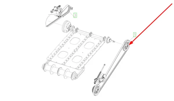 Oryginalne koło pasowe napędu podajnika pochyłego o numerze katalogowym 102437662, stosowane w kombajnach zbożowych marki Rostselmash schemat.