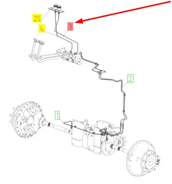 Oryginalny przewód układu hamulcowego o numerze katalogowym 102454798, stosowany w kombajnach zbożowych marki Rostselmash schemat.
