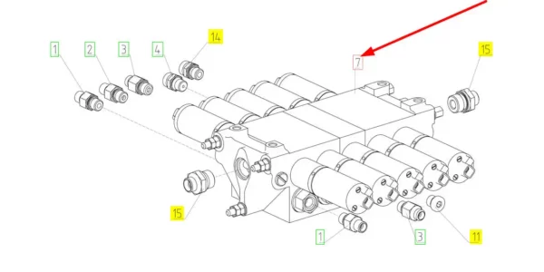 Oryginalny zawór hydrauliczny o numerze katalogowym 102461957, stosowany w kombajnach zbożowych marki Rostselmash schemat.