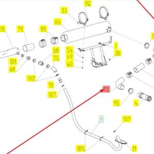 Oryginalne kolanko tłumika wydechowego o numerze katalogowym 102487481, stosowane w kombajnach zbożowych marki Rostselmash schemat.