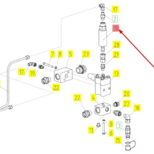 Oryginalny zawór hydrauliczny o numerze katalogowym 102513778, stosowany w kombajnach zbożowych marki Rostselmash schemat.