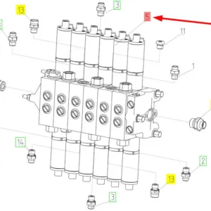 Oryginalny dystrybutor hydrauliczny o numerze katalogowym 102520742, stosowany w kombajnach zbożowych marki Rostselmash. schemat