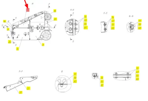 Oryginalna osłona metalowa (element karoserii) o numerze katalogowym 102603728, stosowana w kombajnach zbożowych marki Rostselmash- schemat.