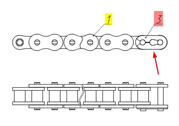 Oryginalna spinka łańcucha o numerze 102686729, stosowana w kombajnach zbożowych marki Rostselmash.