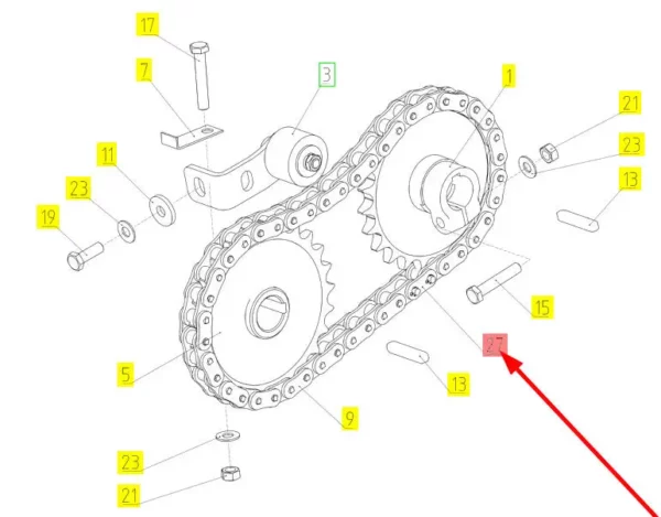 Oryginalna spinka łańcucha 16AH-1 o numerze katalogowym 102718052, szeroko stosowana w kombajnach zbożowych marki Rostselmash schemat
