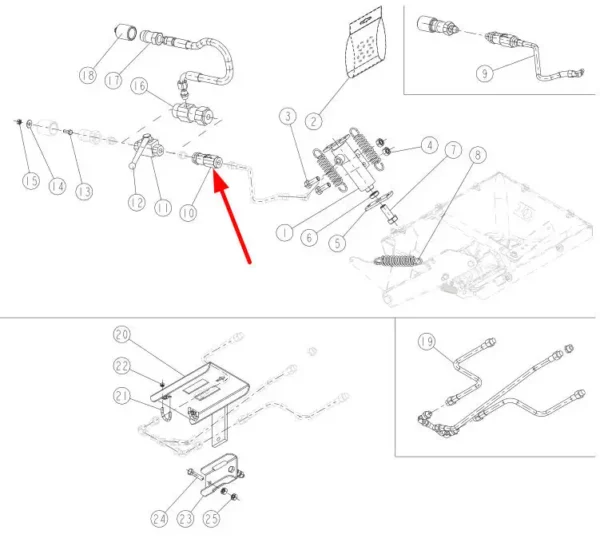 Oryginalny zawór hydrauliczny o numerze katalogowym 795512, stosowany w siewnikach marki Sulky schemat.