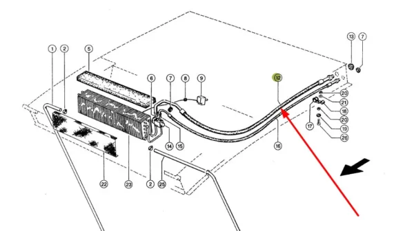 Przewód układu klimatyzacji, stosowany jako zamiennik oryginalnego przewodu montowanego w kombajnach Lexion marki Claas schemat