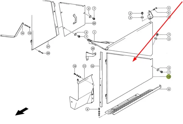 Oryginalna osłona boczna o numerze katalogowym 794173.2, stosowana w kombajnach zbożowych marki Claas schemat.