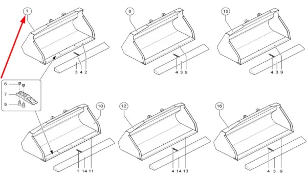Oryginalna łyżka objętościowa o pojemności 0,35 m3, szerokości 1250 mm i numerze katalogowym 1000168564, stosowana w ładowarkach marki Kramer schemat.
