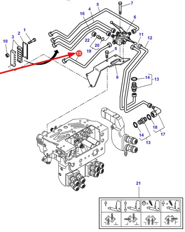 Oryginalna rurka hydrauliczna o numerze katalogowym MF3789985M2, stosowana w ciągnikach rolniczych marek Massey Ferguson oraz Challenger- schemat.