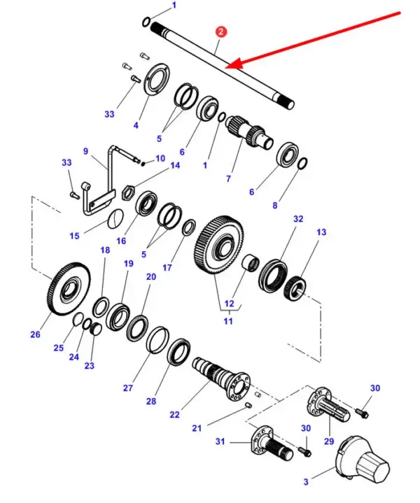 Oryginalny wałek WOM o numerze katalogowym 4311455M2, stosowany w ciagnikach rolniczych marki Massey Ferguson oraz Valtra schemat