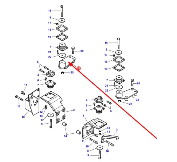 Oryginalny uchwyt mocowania kabiny prawy o numerze katalogowym 4348282M3, stosowany w ciągnikach rolniczych marki Massey Ferguson schemat.