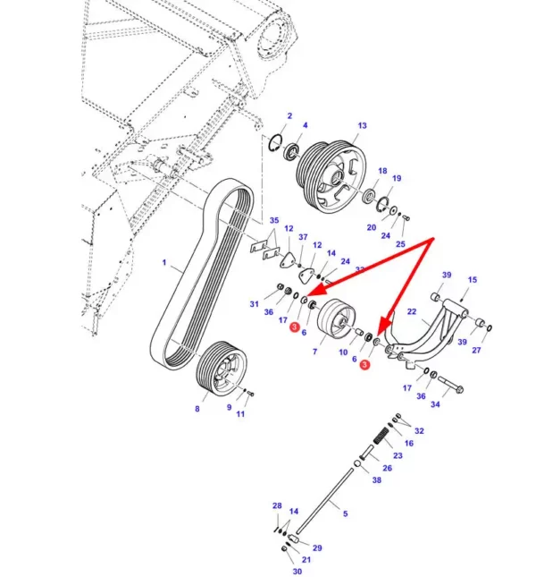 Oryginalna podkładka stożkowa napędu przenośnika ziarna o numerze katalogowym stosowana w kombajnach zbożowych marek Challenger, Fendt oraz Massey Ferguson schemat.