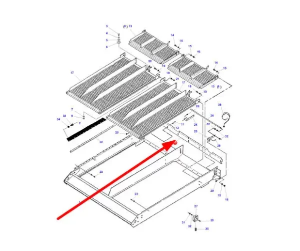 Oryginalna rama sita o numerze katalogowym MFD28480992, stosowana w kombajnach zbożowych marki Massey Ferguson schemat