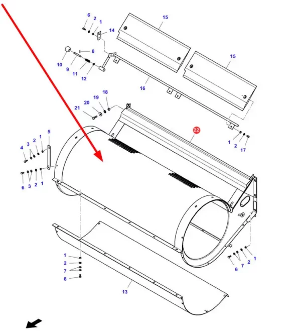 Oryginalna obudowa wentylatora wialni o numerze katalogowym LA321827650, stosowana w kombajnach zbożowych marek Massey Ferguson, Fendt, Laverda, Challenger schemat.