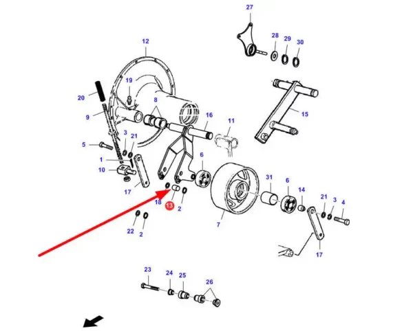 Oryginalna tuleja napinacza o wymiarach R14-16 x 25 mm i numerze katalogowym LA322878750, stosowana w kombajnach zbożowych marek Challenger, Laverda, Massey Ferguson oraz Fendt. schemat