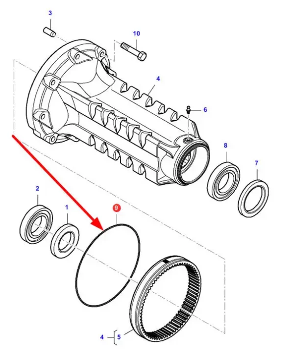 Oryginalny pierścień oring stosowany w tylnych mostach ciągników marki Challenger, Massey Ferguson firmy Agco schemat.