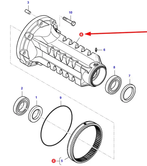 Oryginalna obudowa osi tylnej o numerze katalogowym VA068456, stosowana w ciągnikach rolniczych marki Challenger oraz Massey Ferguson- schemat.