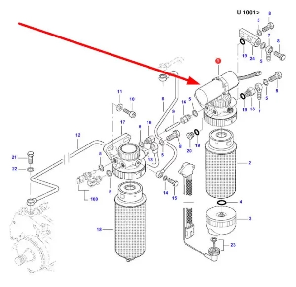 Pompa paliwa 12 V o numerze katalogowym SX58764, stosowana w kombajnach zbożowych marek Fendt. Massey Ferguson, Challenger i Valtra. schemat