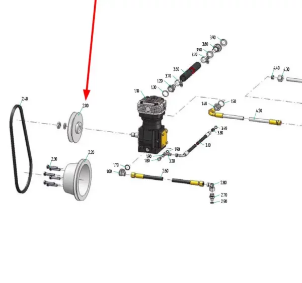 Oryginalne koło pasowe sprężarki układu hamulcy pneumatycznych marki Tietjen o zmiennej prędkości i numerze katalogowym R60KH, stosowane w maszynach i pojazdach rolniczych wielu marek. schemat