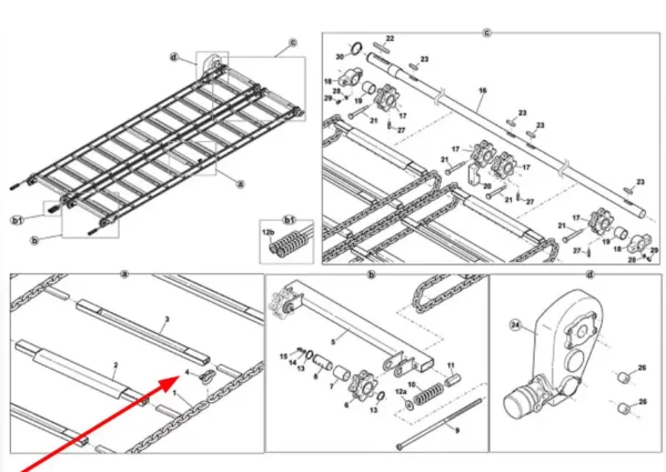 Oryginalne ogniwo łańcucha o wymiarach TW 11 x 31mm i numerze katalogowym 11x31Uk11, stosowane rozrzutnikach obornika marki Unia schemat.