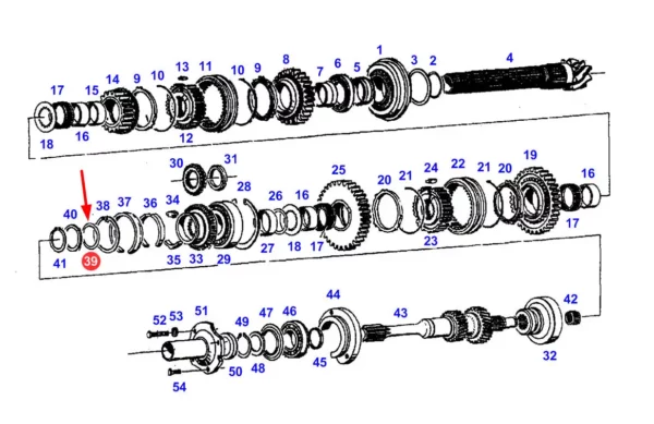 Oryginalna podkładka dystansowa wałka skrzni biegów o wymiarach 40 x 50 x 0,15 mm i numerze katalogowym X534767600000, stosowana w ciągnikach rolniczych marki Fendt schemat