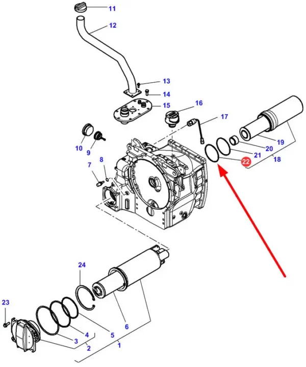 Oryginalny pierścień oring hydrauliki o wymiarach R102 X 3 i numerze katalogowym 4289991M1, stosowany w ciągnikach rolniczych marki Massey Ferguson, Valtra oraz Challenger schemat.