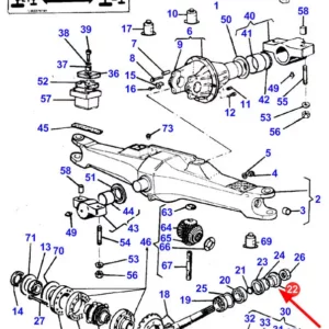 Dystans marki DANA Spicer, wałka napędowego osi przedniej, stosowany w ciągnikach rolniczych marki Massey Ferguson schemat.