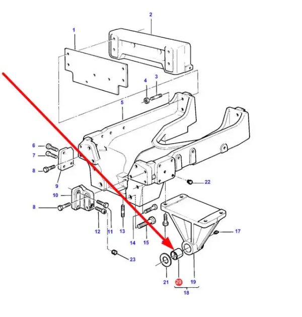 Tuleja sworznia przedniej osi bez napędu o numerze katalogowym 1611096M1, stosowana w ciągnikach rolniczych marki Massey Ferguson schemat.