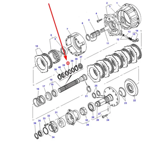 Pierścień oring o wymiarze 38 x 2,6 mm i numerze katalogowym 3010501X1, stosowany w ciągnikach rolniczych marki Massey Ferguson schemat