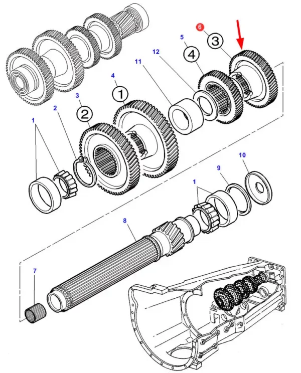 Koło zębate z34 o numerze 3383434M2, stosowane jako zamiennik oryginalnej części, montowane w ciągnikach rolniczych marki Massey Ferguson schemat.