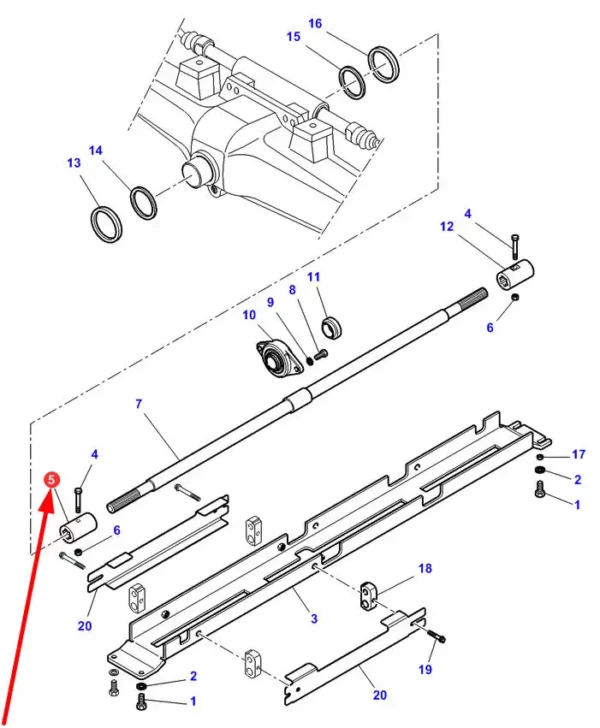 Łącznik wału napędowego przedniej osi o numerze katalogowym 3384857M4, stosowany w ciągnikach rolniczych marek Massey Ferguson, Challenger schemat.