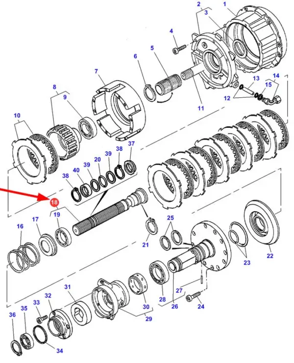 Wałek mokrego sprzęgła o numerze katalogowym 3619239M2, stosowany w ciągnikach rolniczych marki Massey Ferguson- schemat.