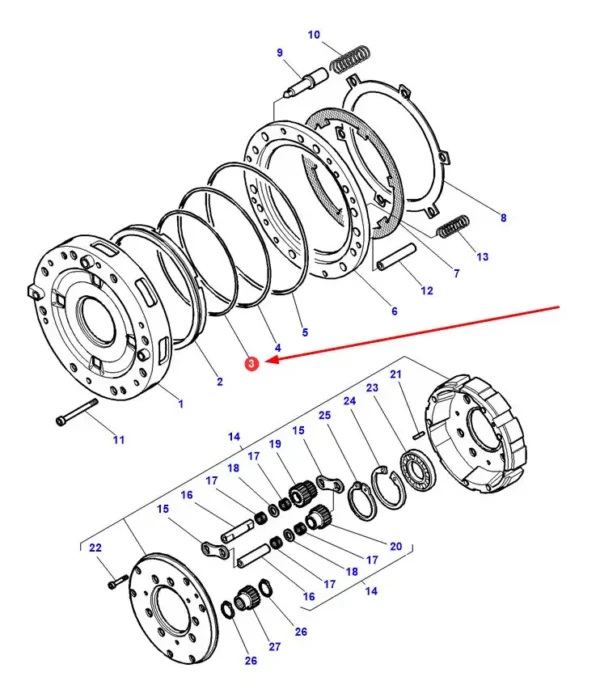 Pierścień oring o wymiarach 228x3,53, stosowany w ciągnikach rolniczych marek Massey Ferguson i Challenger schemat.