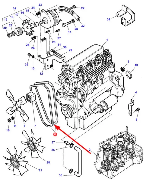 Pasek klinowy napędu osprzętu silnika AVX13 x 1365 la stosowany jako zamiennik w ciągnikach marki Massey Ferguson schemat