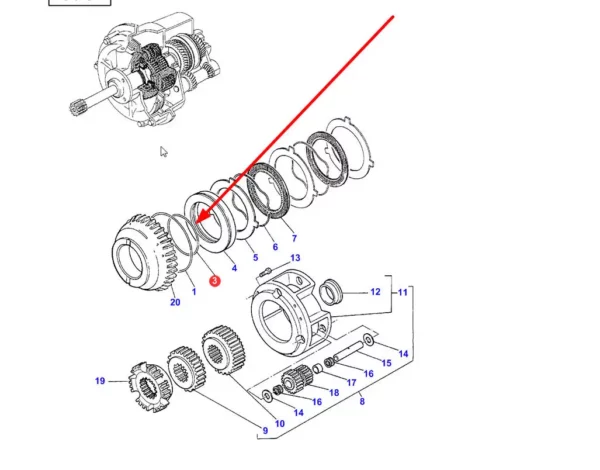 Pierścień oring o wymiarach 98 x 3,53 mm i numerze katalogowym 3382253M1, stosowany w ciągnikach rolniczych marek Massey Ferguson, Challenger schemat