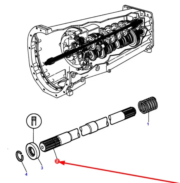 Wałek sprzęgłowy przekaźnika mocy PTO o długości 960mm i numerze katalogowym 3382834M3, stosowany w ciągnikach rolniczych marki Massey Ferguson schemat.