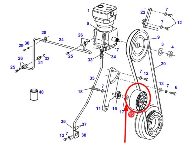 Rolka napinacza paska klinowego będąca zamiennikiem oryginalnej części Agco montowanej w ciągnikach rolniczych marki Fendt schemat